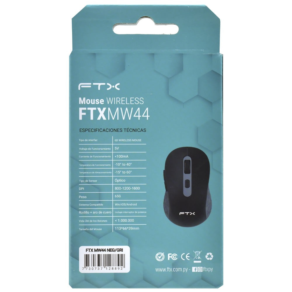 Mouse Inalámbrico FTX FTXMW44 1600 DPI Negro/Gris