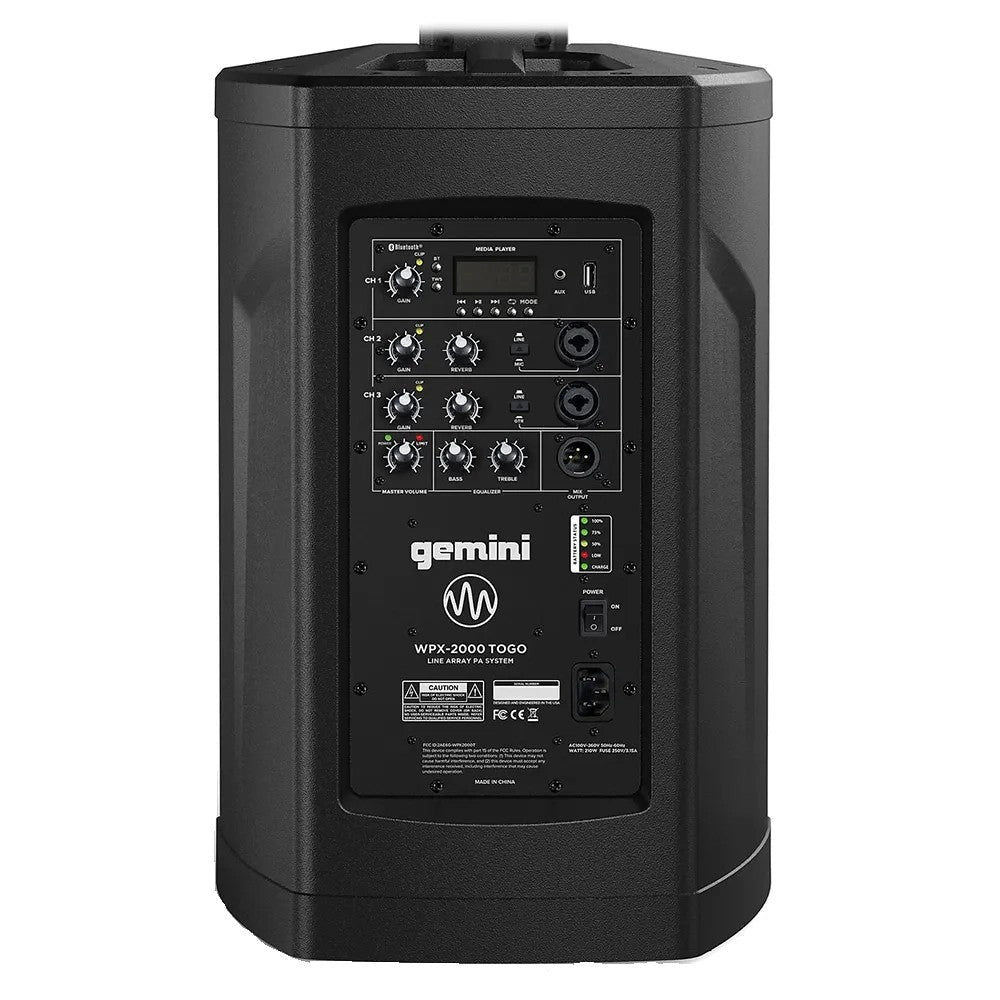 Parlante Gemini WPX-2000TOGO 1000W Bluetooth TWS XLR Black
