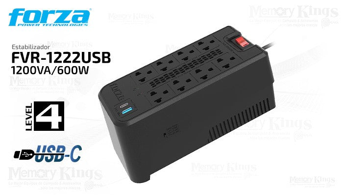 Regulador de Voltaje Forza FVR-1222USB 1200VA/600W 220V Único