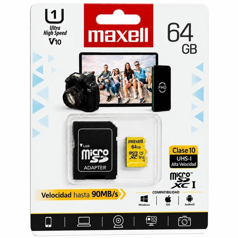 Tarjeta de Memoria Micro SD Maxell 64GB Clase 10 Único