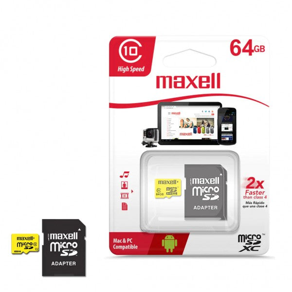 Tarjeta de Memoria Micro SD Maxell 64GB Clase 10 Único
