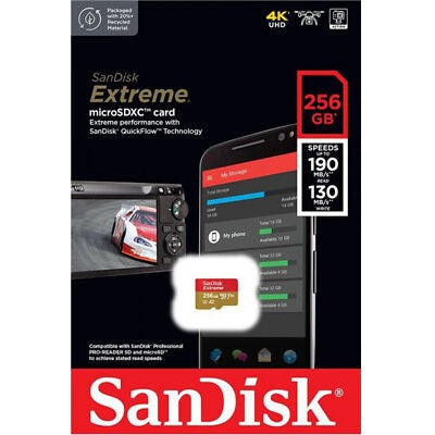 Tarjeta de Memoria Micro SD SanDisk Extreme 256GB 190MB/s Único