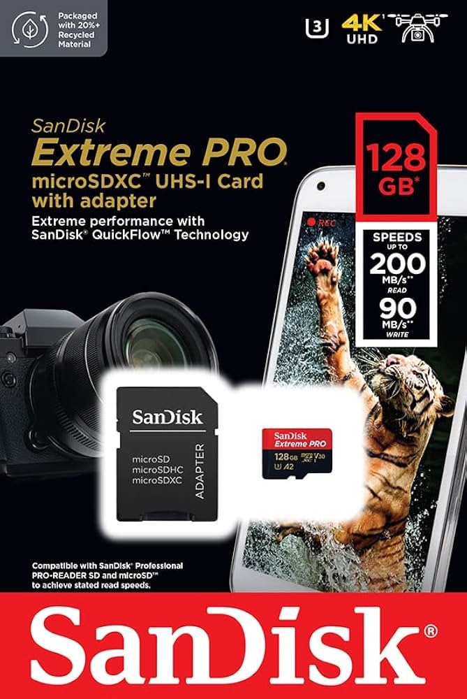 Tarjeta de Memoria Micro SD SanDisk Extreme Pro 128GB 200MB/s Único