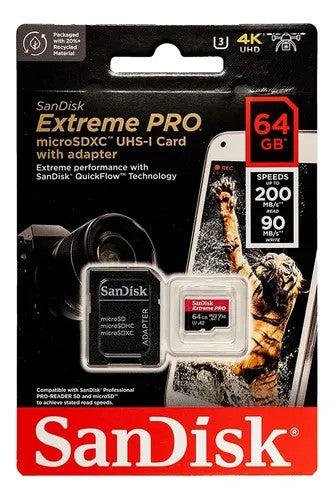 Tarjeta de Memoria Micro SD SanDisk Extreme Pro 64GB 200MB/s Único