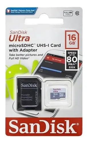 Tarjeta de Memoria Micro SD SanDisk Ultra 16GB Clase 10 Único