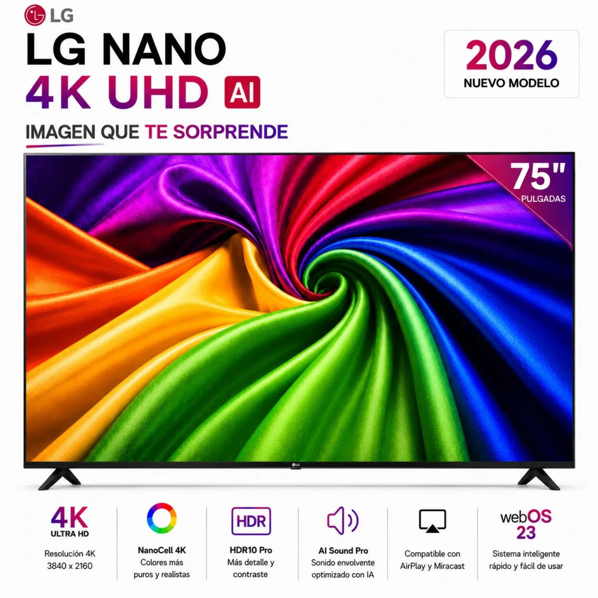 Televisor LG 75" 4K UHD NanoCell Smart TV 75NU800BPSB Único